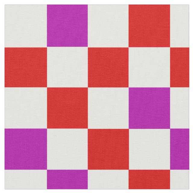 Red White Purple Chequered Pattern Design  Fabric (Close Up)