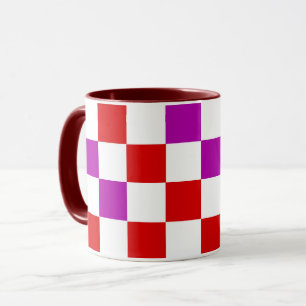Red White Purple Chequered Pattern Design  Mug