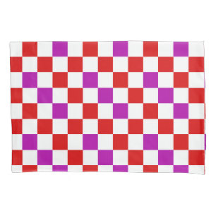 Red White Purple Chequered Pattern Design Pillowcase
