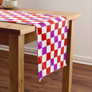 Red White Purple Chequered Pattern Design Short Table Runner