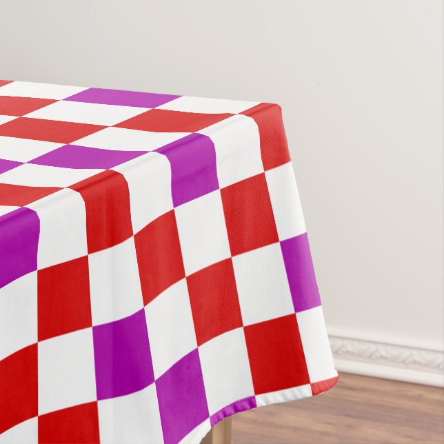 Red White Purple Chequered Pattern Design  Tablecloth (In Situ)