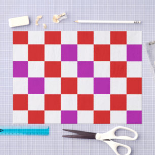 Red White Purple Chequered Pattern Design Tissue Paper
