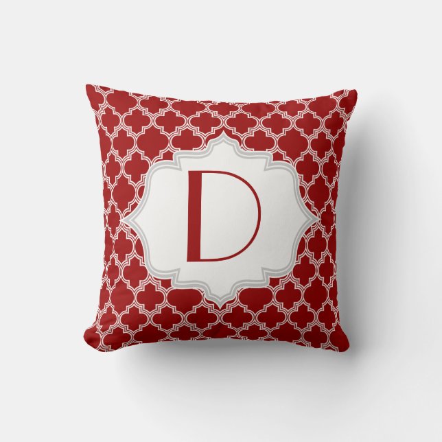 Red, white quatrefoil Moroccan pattern throw Cushion (Front)