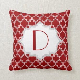 Red, white quatrefoil Moroccan pattern throw Cushion