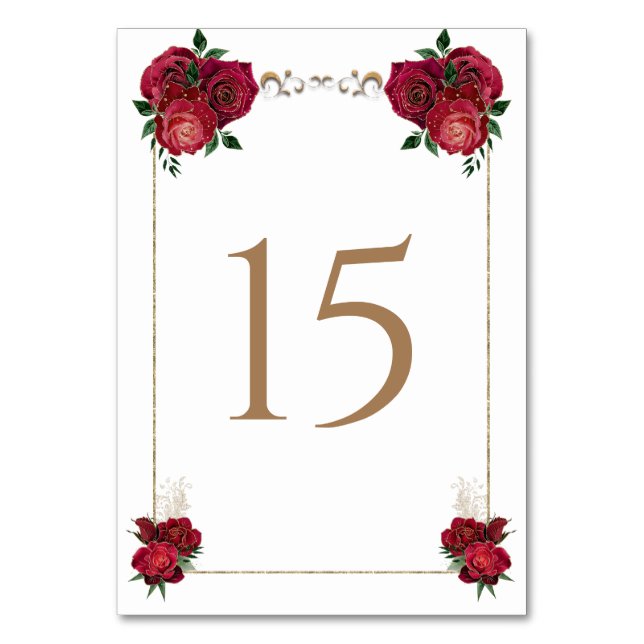 Red, White, Quinceañera Table Card Number (Front)