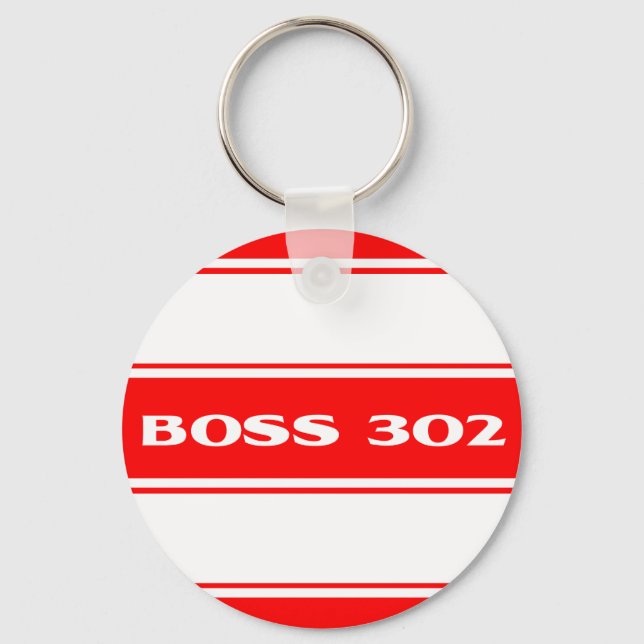 Red White Racing Stripes Boss 302 Keychain (Front)