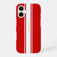 Red White Racing Stripes Gold Monogrammed Stylish