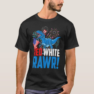 Red White Rawr Rex Dinosaur Happy Fourth Of July T-Shirt