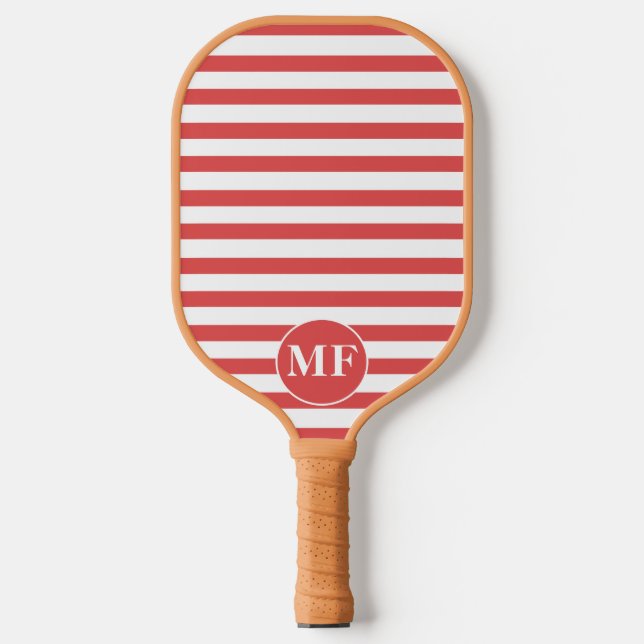 Red & white Red Cabana Stripes Pickleball Paddle (Front)