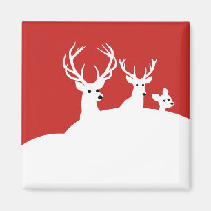 Red White Reindeer Family Deer Snow Magnet