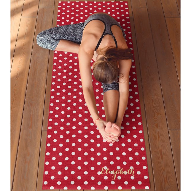 Red White Retro Chic Polka Dots Monogram Exercise Yoga Mat (Red White Retro Chic Polka Dots Monogram Exercise Yoga Mat)