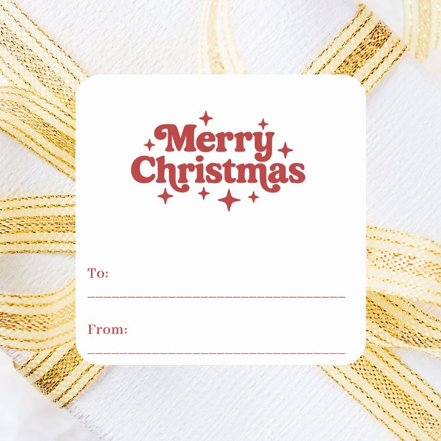 Red white retro Christmas gift wrapping Square Sticker (Creator Uploaded)