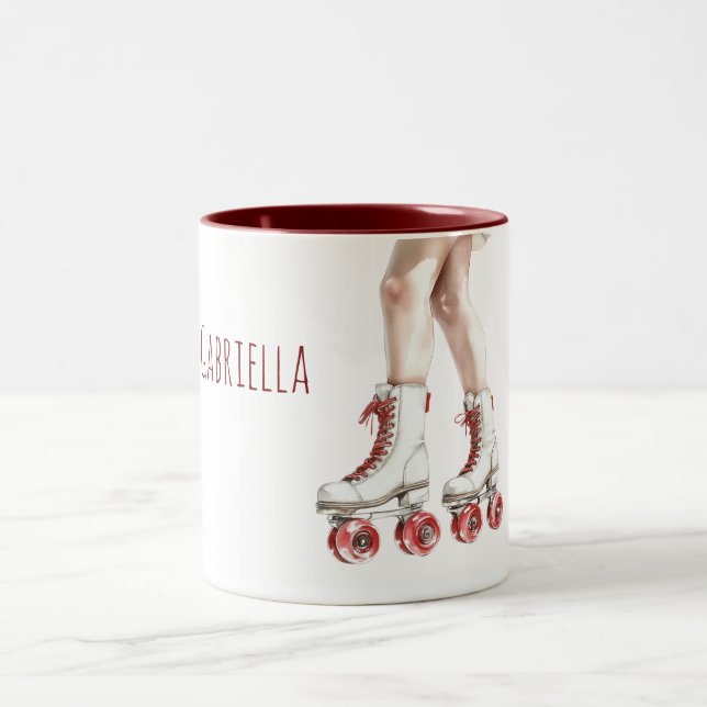 Red White Roller Skates Two-Tone Coffee Mug (Center)