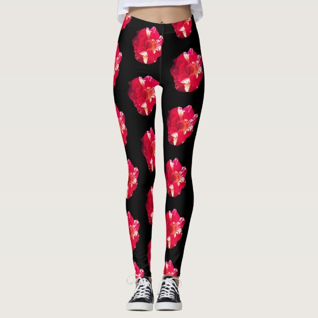 Red & White Rose  Photo Custom Leggings (Front)