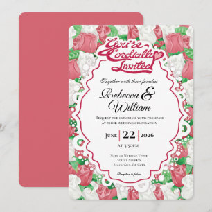 Red & White Rose Wedding Invite - Red Heading #2