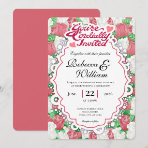 Red & White Rose Wedding Invite - Red Letters 2