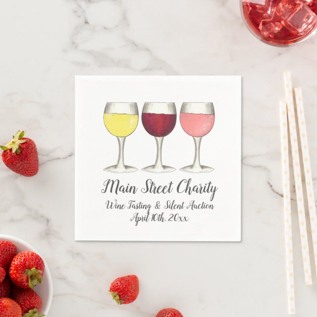 Red White Rosé Wines Glasses Winery Wine Tasting Napkin (Insitu)