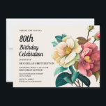 Red White Roses 80th Birthday Invitation<br><div class="desc">Beautiful red and white roses women's 80th birthday party invitation.  Text is fully customisable,  so this card can be designed for any age.  Contact us for help with customisation or matching products.</div>