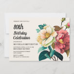 Red White Roses 80th Birthday Invitation<br><div class="desc">Beautiful red and white roses women's 80th birthday party invitation.  Text is fully customisable,  so this card can be designed for any age.  Contact us for help with customisation or matching products.</div>