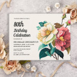 Red White Roses 80th Birthday Invitation Postcard<br><div class="desc">Beautiful red and white roses women's 80th birthday party invitation postcard.  Text is fully customisable,  so this card can be designed for any age.  Contact us for help with customisation or matching products.</div>