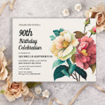 Red White Roses 90th Birthday Invitation Postcard<br><div class="desc">Beautiful red and white roses women's 90th birthday party invitation postcard.  Text is fully customisable,  so this card can be designed for any age.  Contact us for help with customisation or matching products.</div>