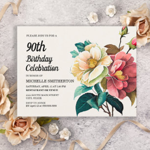 Red White Roses 90th Birthday Invitation Postcard
