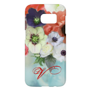 RED WHITE ROSES AND ANEMONE FLOWERS MONOGRAM