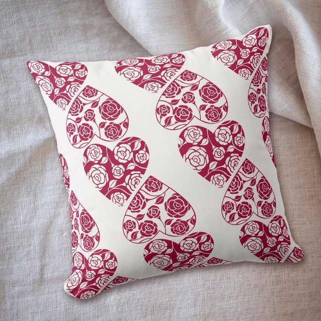 Red White Roses and Hearts Pattern Cushion (Creator Uploaded)