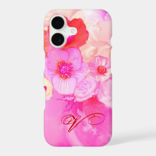 RED WHITE ROSES AND PINK ANEMONE FLOWERS MONOGRAM