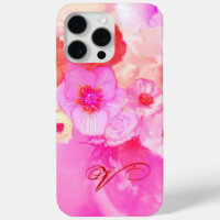 RED WHITE ROSES AND PINK ANEMONE FLOWERS MONOGRAM