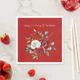 Red White Roses Beauty Eye of Beholder Napkin