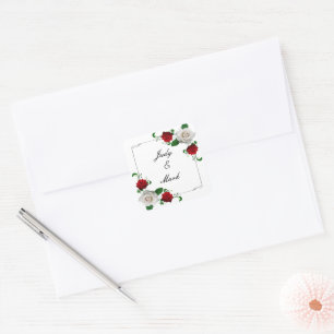 Red & White Roses Christmas Wedding Envelope Seal