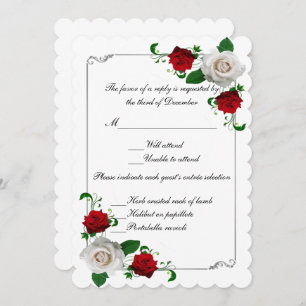 Red & White Roses Christmas Wedding Response Card