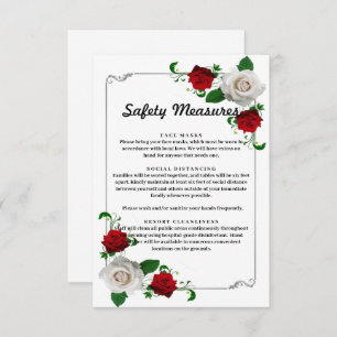 Red & White Roses Christmas Wedding Safety Measure Enclosure Card