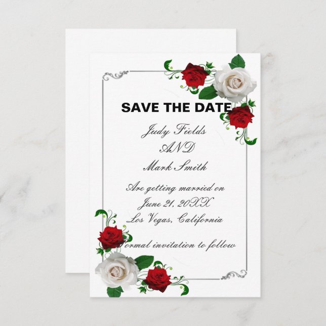 Red & White Roses Christmas Wedding Save The Date Announcement (Front/Back)