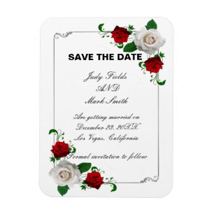 Red & White Roses Christmas Wedding Save The Date Magnet