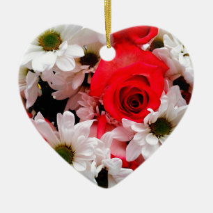 Red-White-Roses-Daisies-Bouquet-Hrt Ornament