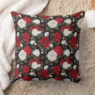 Red White roses flowers pattern Cushion