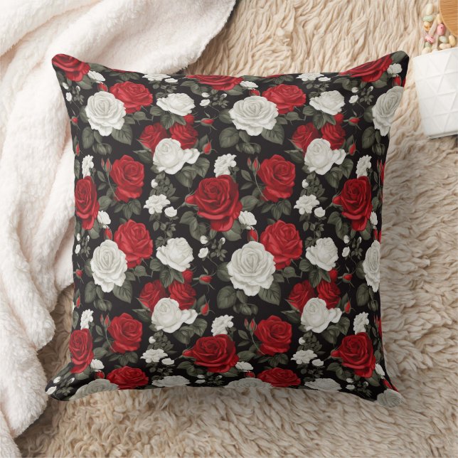 Red White roses flowers pattern Cushion (Blanket)