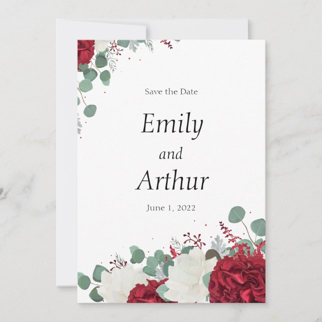 Red & white roses set 15 Save the Date Invitation (Front)