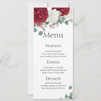 Red & white roses set 15 wedding Menu card