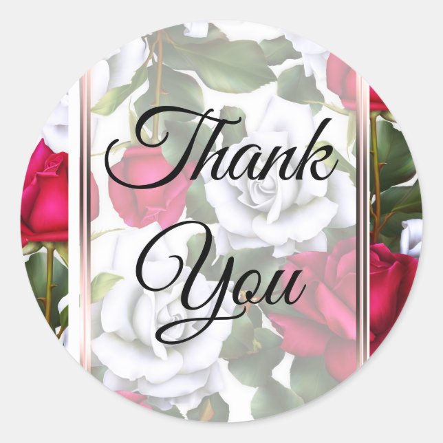 Red & White Roses Shabby Chic Rustic Modern Glam Classic Round Sticker (Front)