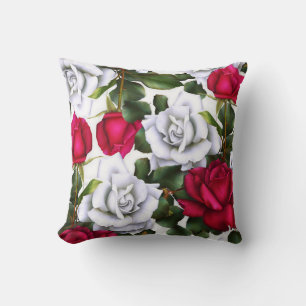 Red & White Roses Shabby Chic Rustic Modern Glam Cushion
