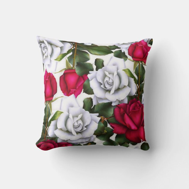 Red & White Roses Shabby Chic Rustic Modern Glam Cushion (Front)