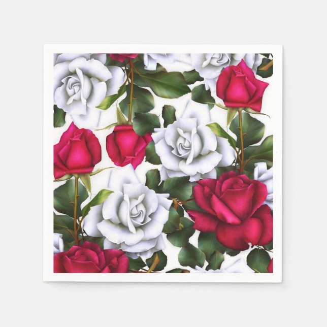 Red & White Roses Shabby Chic Rustic Modern Glam Napkin (Front)