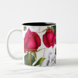 Red & White Roses Shabby Chic Rustic Modern Glam Two-Tone Coffee Mug