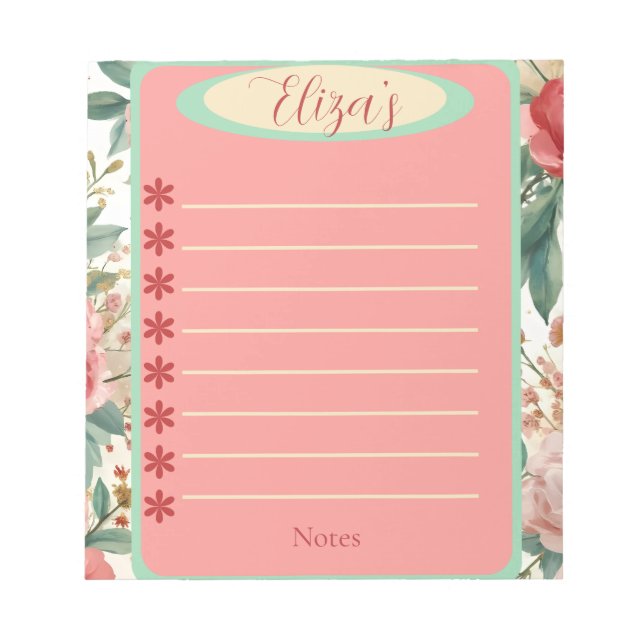 Red & White Roses Spring Floral Vintage Notepad (Front)