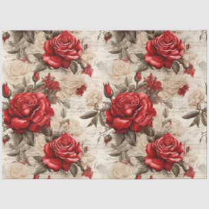Red & White Roses Vintage Inspired Decoupage Tissue Paper