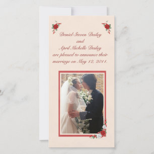 Red & White Roses Wedding Announcement Photo Card