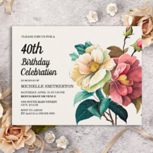 Red White Roses Women's 40th Birthday Invitation Postcard